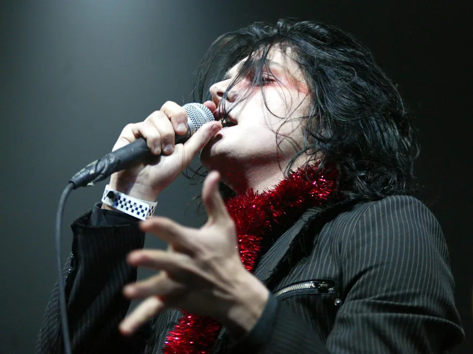 Musician Gerard Way of My Chemical Romance performs at KROQ's Almost Acoustic Christmas at Universal Amphitheater in  in Universal City, California, on Dec. 12, 2004.