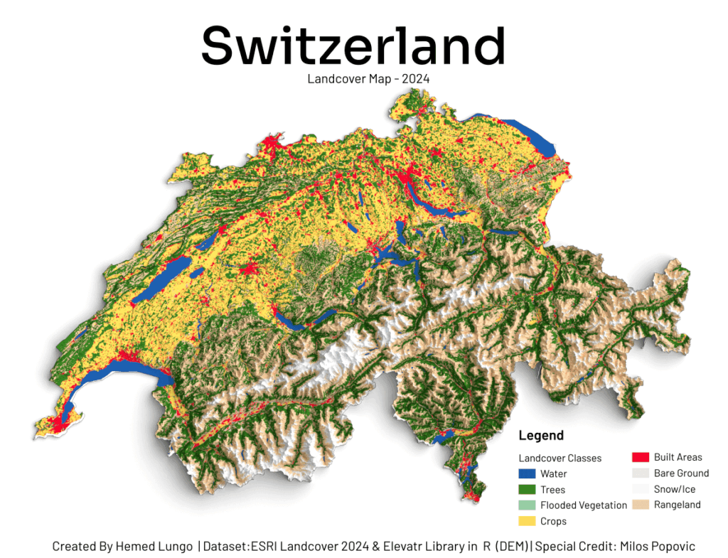 [OC] Landcover Map of Switzerland - 2024