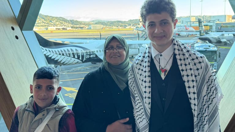 Musa Abusaileek and Nima Alhaj on their arrival in Wellington.