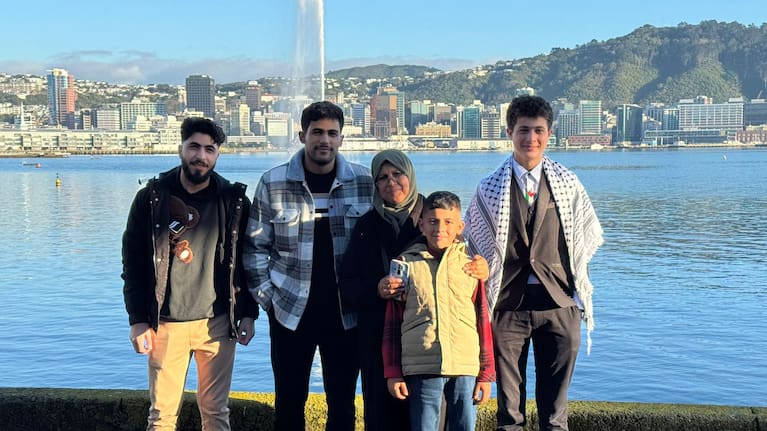 Nima Alhaj and Musa Abusaileek on their first day in Wellington, reunited with their New Zealand-based family.