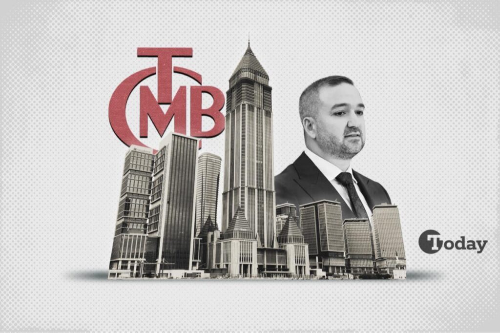 Photo illustration shows the Istanbul Finance Center alongside Central Bank of the Republic of Türkiye (CBRT) Governor Fatih Karahan. (Collage by Türkiye Today/Mehmet Akbas)