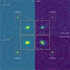 Interstellar comet 3I/ATLAS is leaking water like a 'fire hose running at full blast,' new study finds | Using NASA’s Swift Observatory, scientists have made a remarkable find: the first detection of hydroxyl gas from this object