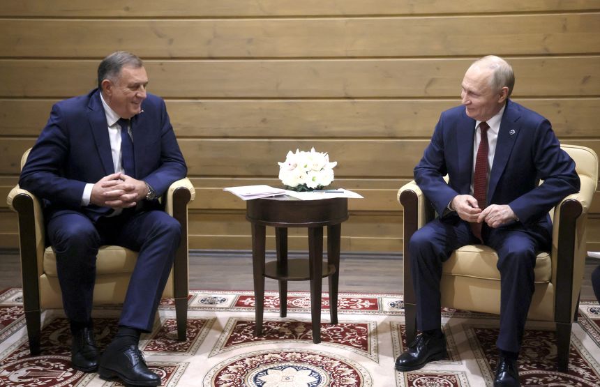 Dodik, pictured here in Sochi, Russia, earlier this month, regularly meets with Russian President Vladimir Putin.
