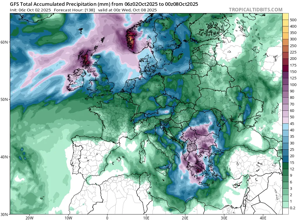 gfs total accumulated precipitation october 2 - 8 2025