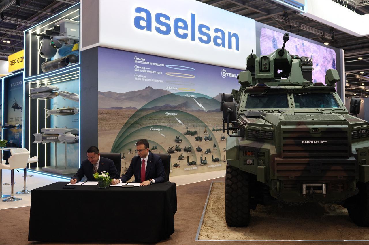 Turkish defence company Aselsans stand at the Defence and Security Equipment International (DSEI) fair, in east London, September 9, 2025. (AFP Photo)