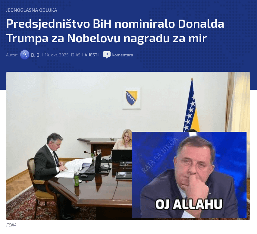 BiH Presidency nominates Donald Trump for the Nobel Peace Prize