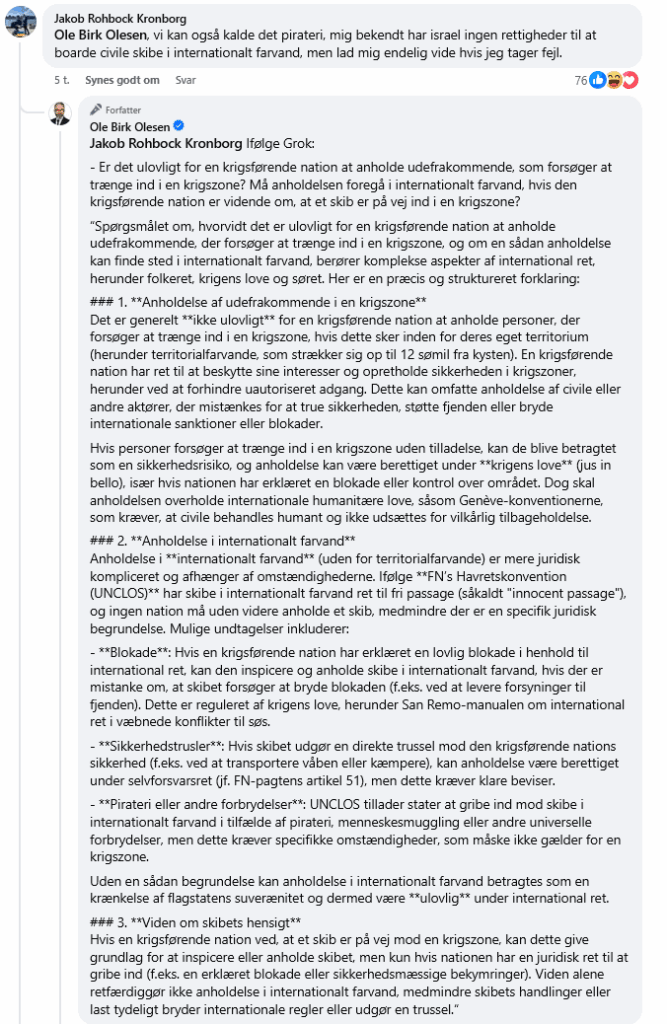Ole Birk Olesen uses an AI Chatbot to argue for himself on Facebook