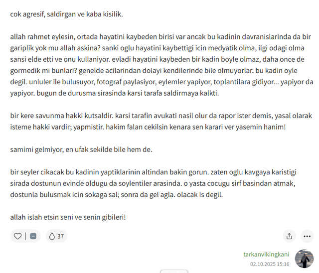 Ekşi Sözlük "Yasemin Akincilar Minguzzi" on behalf of the tab opened, the mother was written hate -vomiting articles were written.