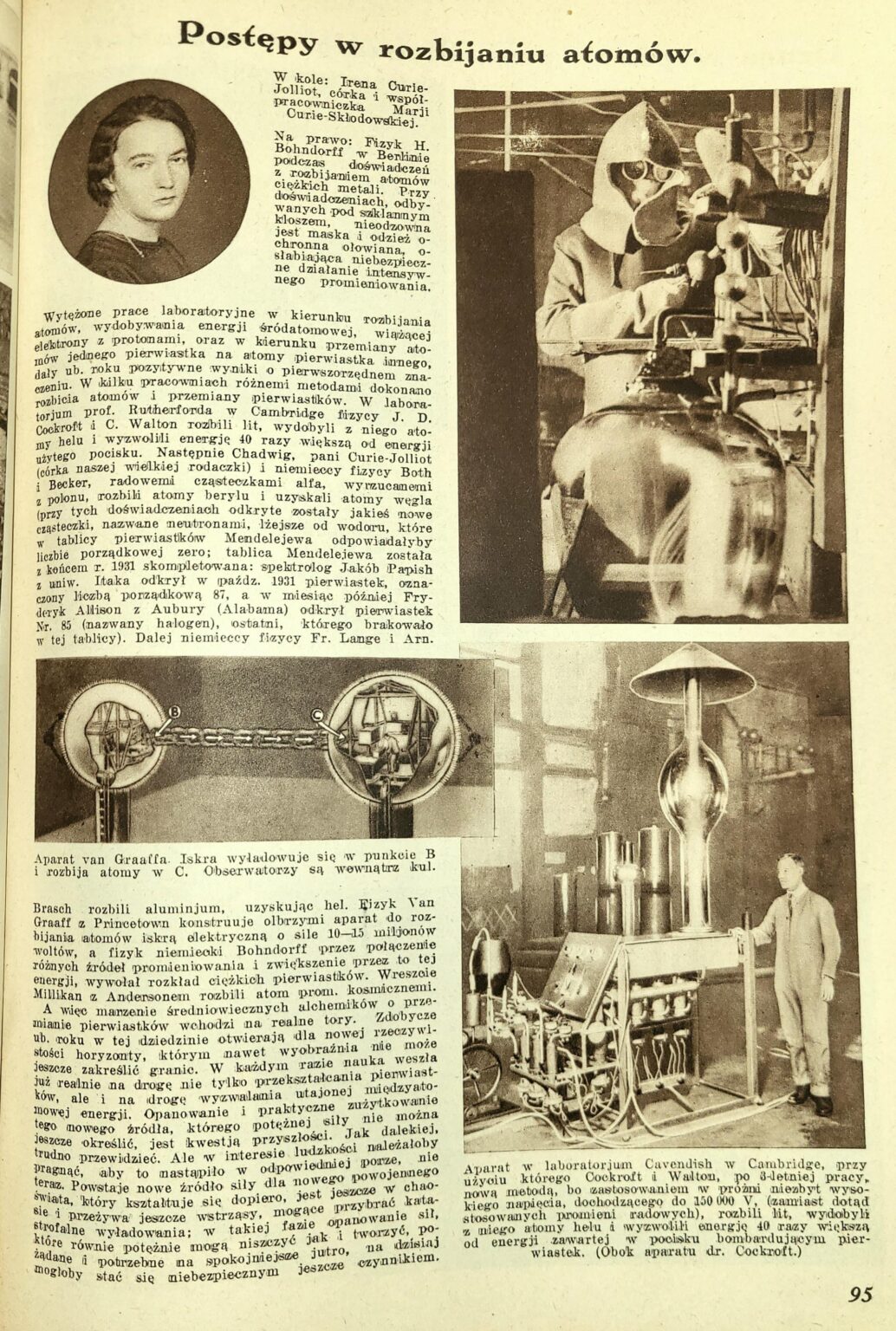 An article from the Kurier Codzienny Illustrated Calendar from 1933 on the fission of atomic nuclei.