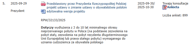 Consulting a draft act amending the Act on Polish citizenship. (Extending the required permanent stay from 3 to 10 years)