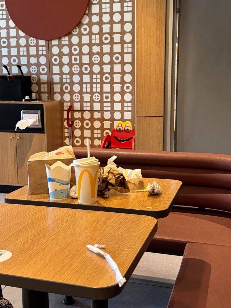 If you can carry food to the table you can carry trash to the bin