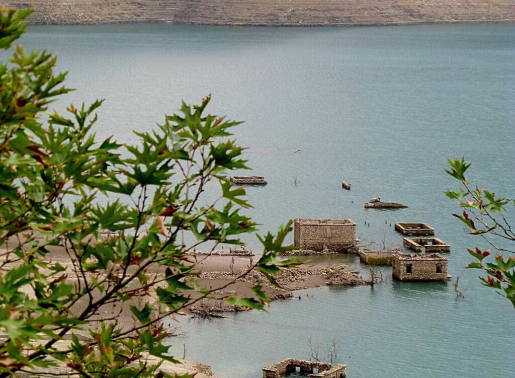 Mornos lake in Greece at low levels