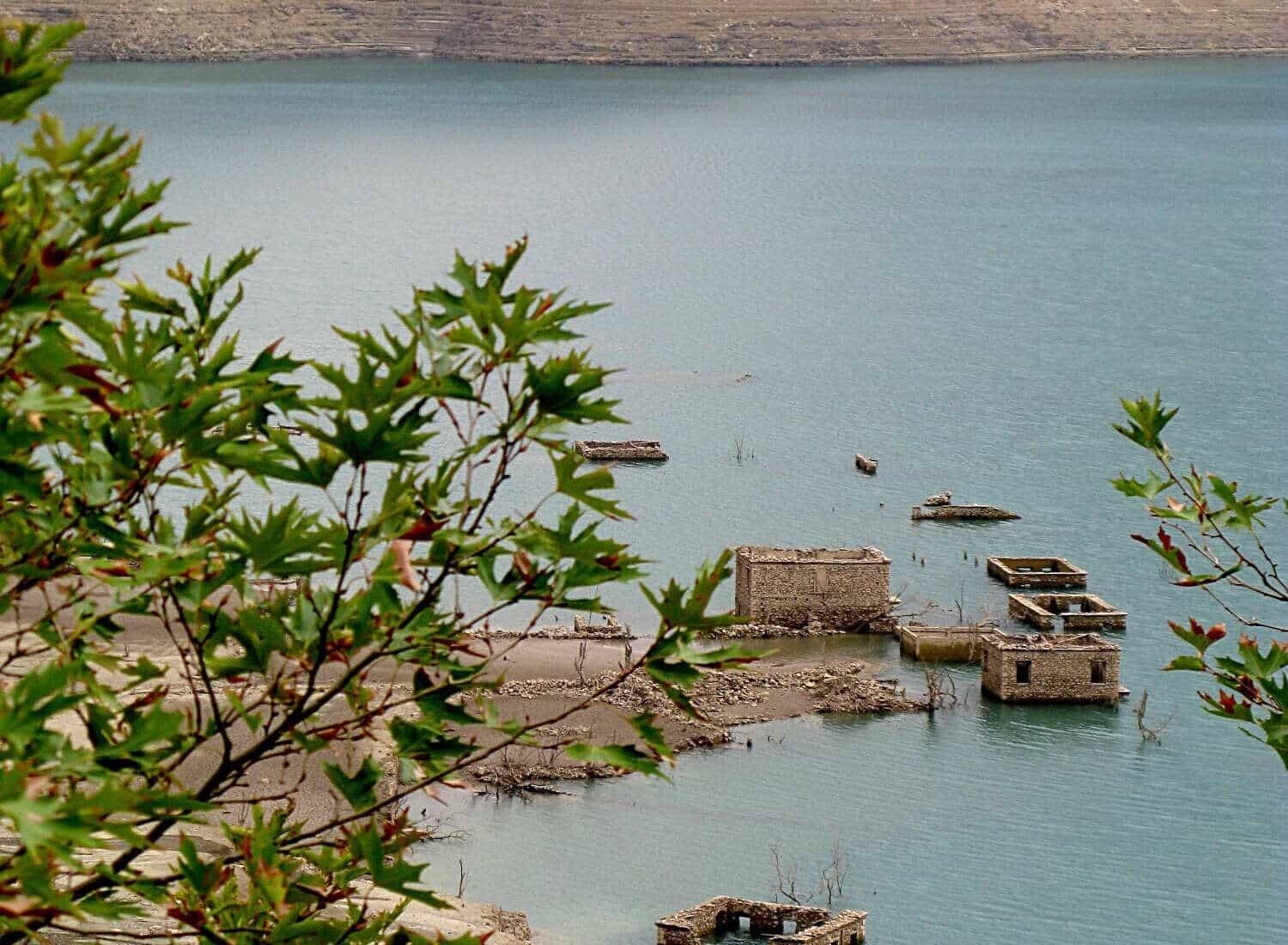 Mornos lake in Greece at low levels
