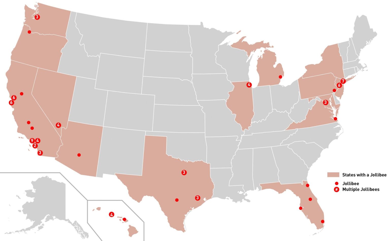[OC] Jollibee locations in the United States