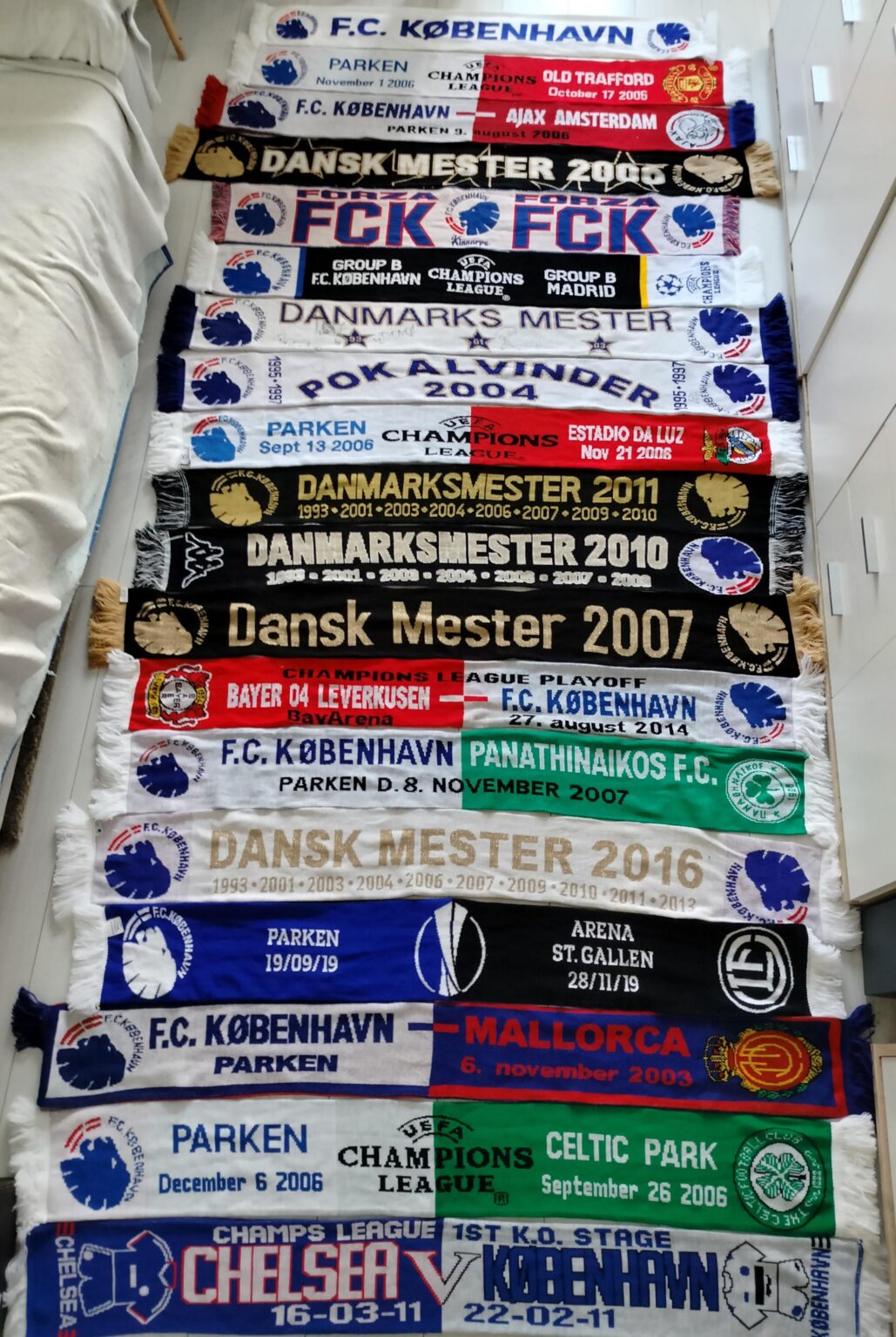 A collection of 19 FC Copenhagen scarves found in Poland