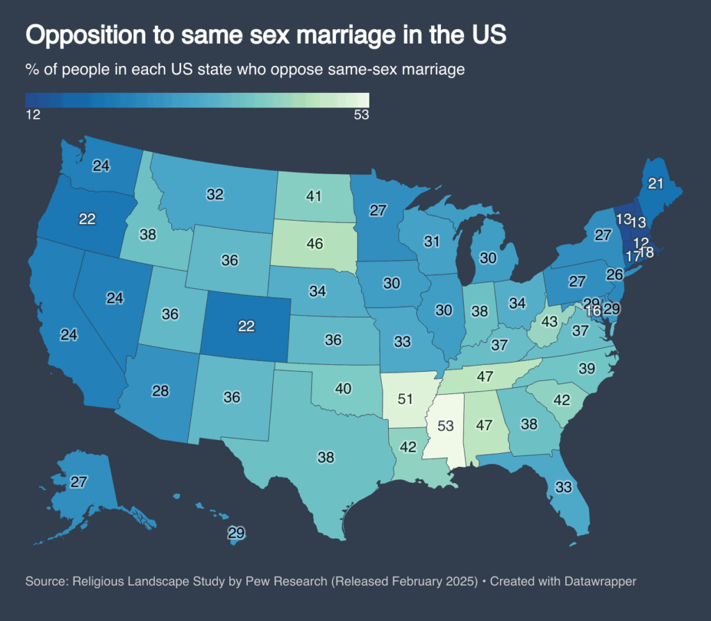 [OC] Opposition to same-sex marriage in the US