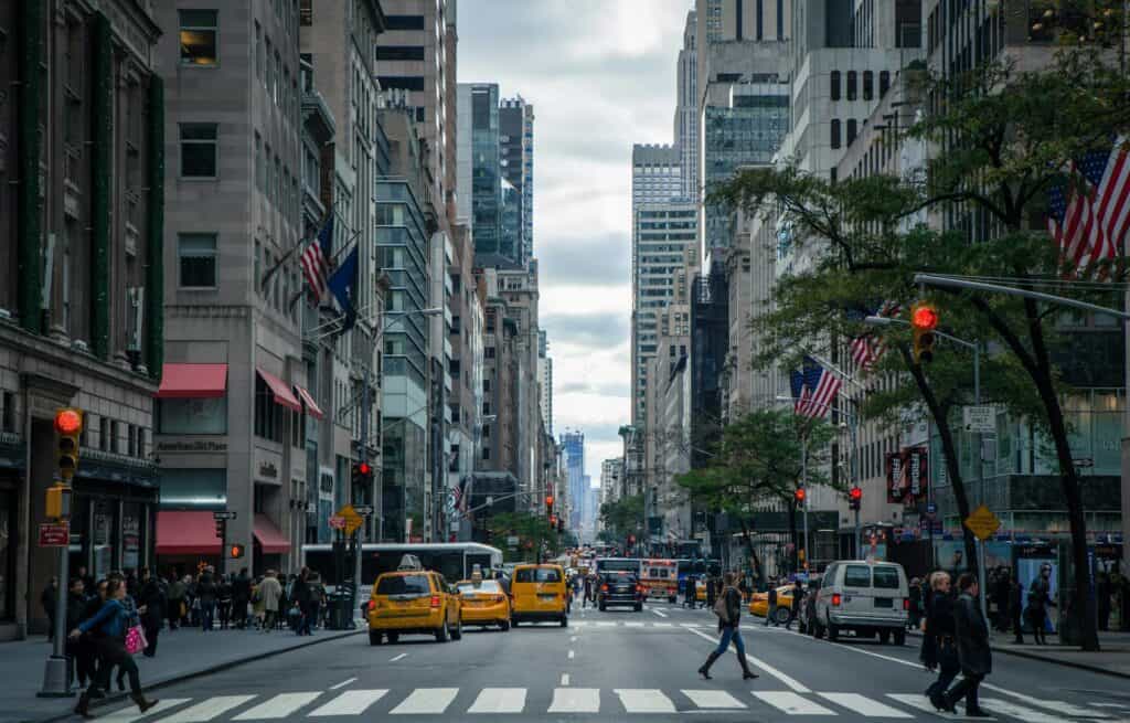 A busy city street 
