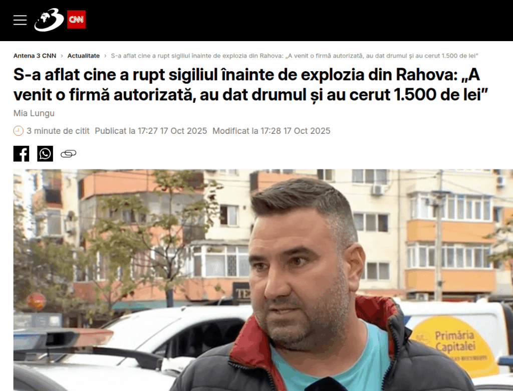 It was found out who broke the seal before the explosion in Rahova: "An authorized company came, they let go and asked for 1,500 lei"