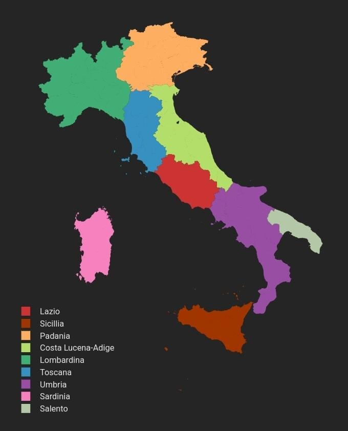 An ethnogeographic map of Italy according to my Greek grandmother