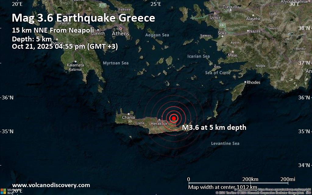 Small Magnitude 3.6 Earthquake 46 km East of Irakleion, Greece