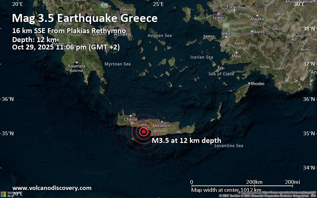 Magnitude 3.5 Earthquake Strikes Near Rethymno, Crete, Greece