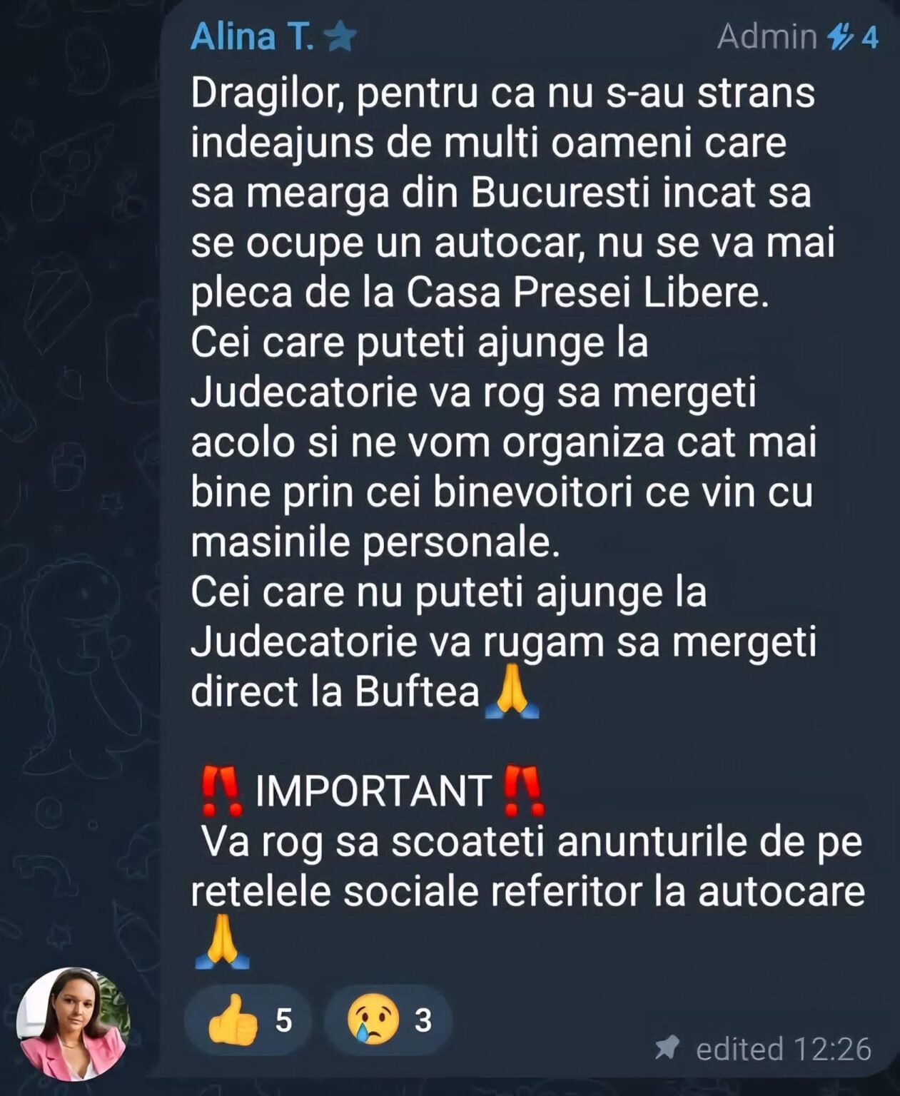 The Georges are unable to gather people to fill a bus to come to Bucharest for "unorganized" support