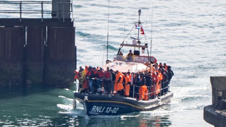 Rescued migrants are brought in by the RNLI to Dover earlier this month. Pic: PA