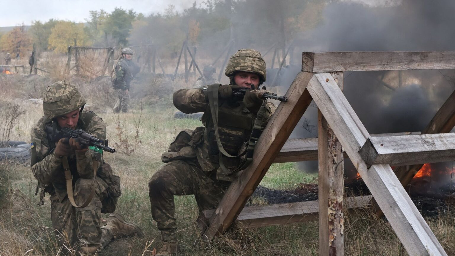 Ukrainian troops training near the frontline in Zaporizhzhia. Pic: Reuters