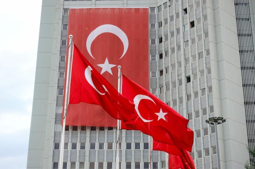 Türkiye, Syria to hold high-level security talks in Ankara on Oct. 12 Turkish National Flags hanging over the Foreign Ministry Building in Ankara, Türkiye at an undated time, accessed on March 30, 2025. (Adobe Stock Photo)