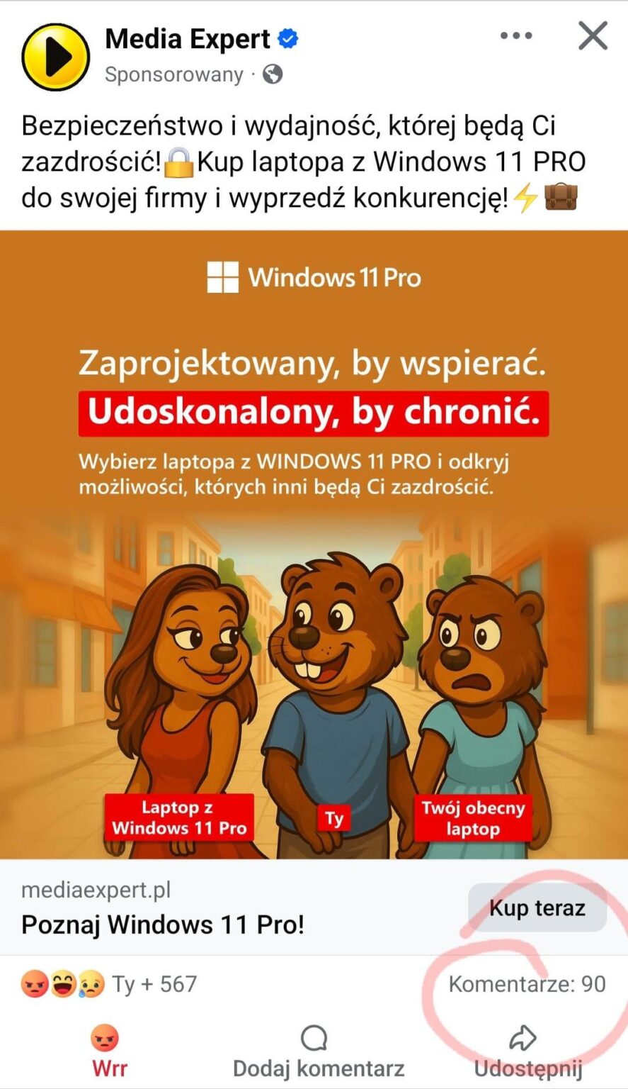 MediaExpert hides unfavorable comments under an advertisement made using AI