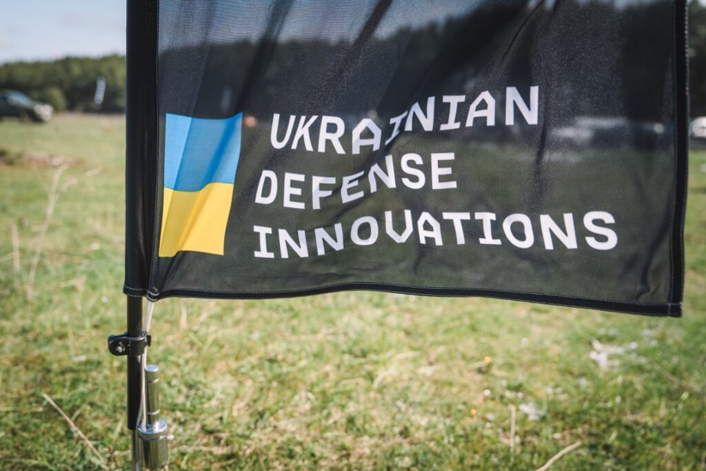 April 11: A flag at a Brave1 testing ground in an undisclosed location in Ukraine. Brave1 is a government-backed initiative to help the private sector and military work together on defense tech.