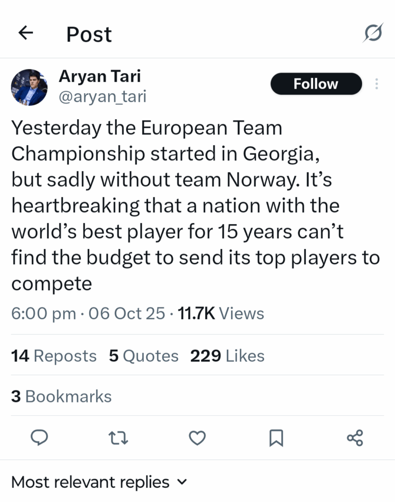 Despite having the World's best player for 15 years, Norway can’t even find the budget to send its top players to compete