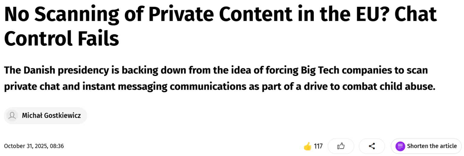 No scanning of private content in the EU? ‘Chat control’ fails