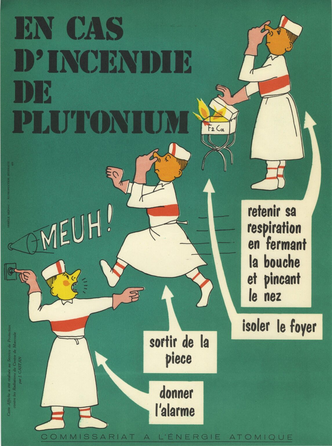 In the event of a plutonium fire, poster from the CEA of Marcoule, 1960s