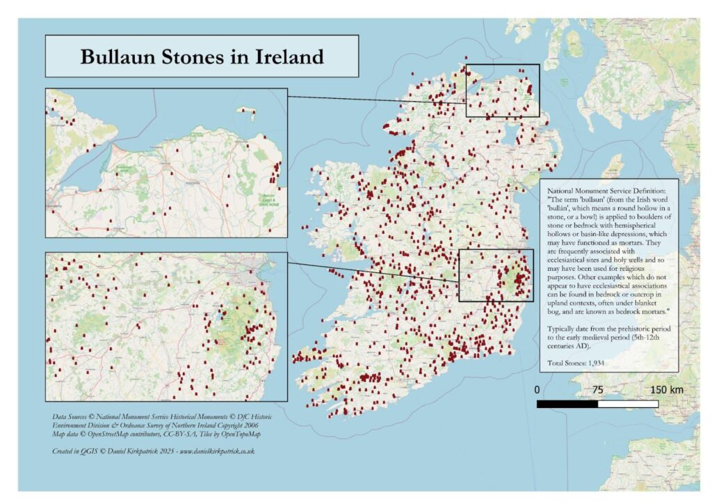 [OC] Distribution of Bullaun Stones across Ireland