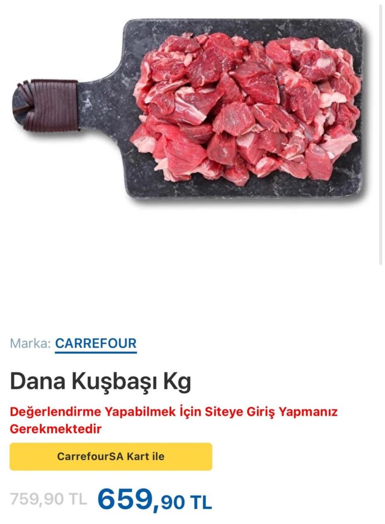 While a kilo of meat costs 660 TL in the market, 150 grams of doner meat is sold for 616 TL outside.