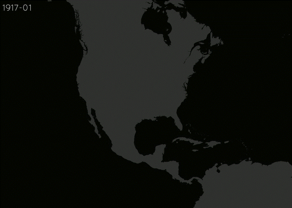 100 years of hurricane paths animated [OC]