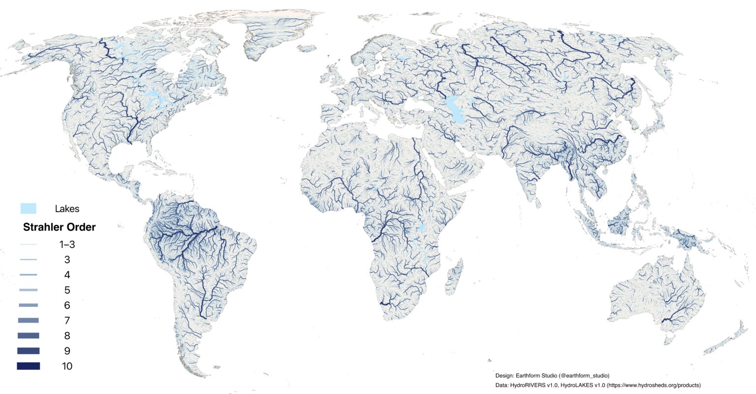 [OC] Rivers and Lakes of the World by Strahler Stream Order