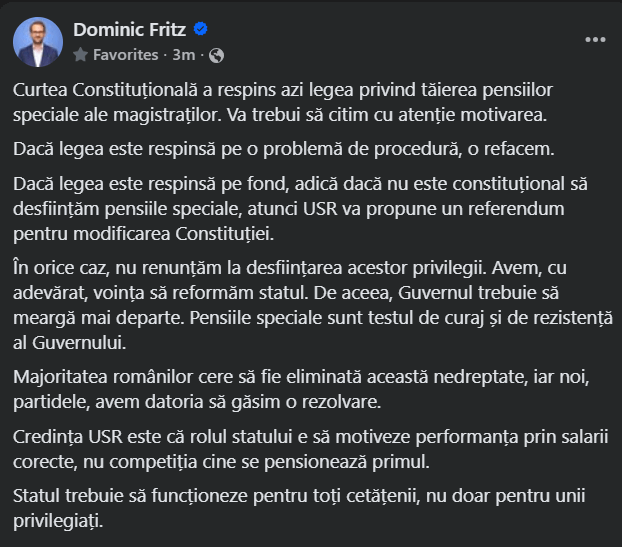 Fritz: USR will propose a referendum to amend the Constitution