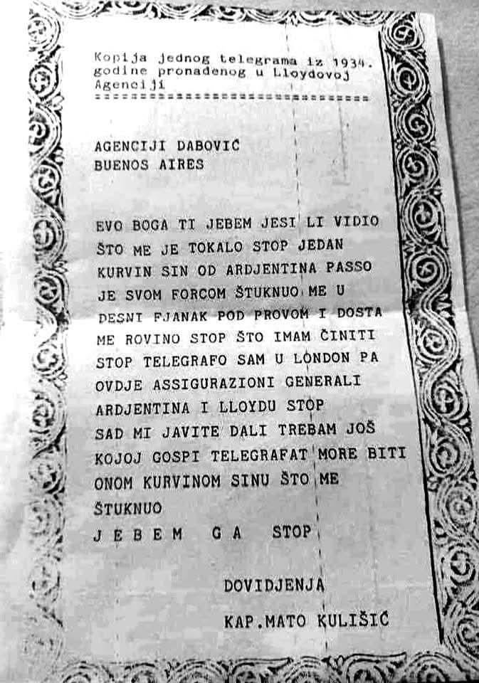 Telegraph from the archive in Lloyd. 1934.