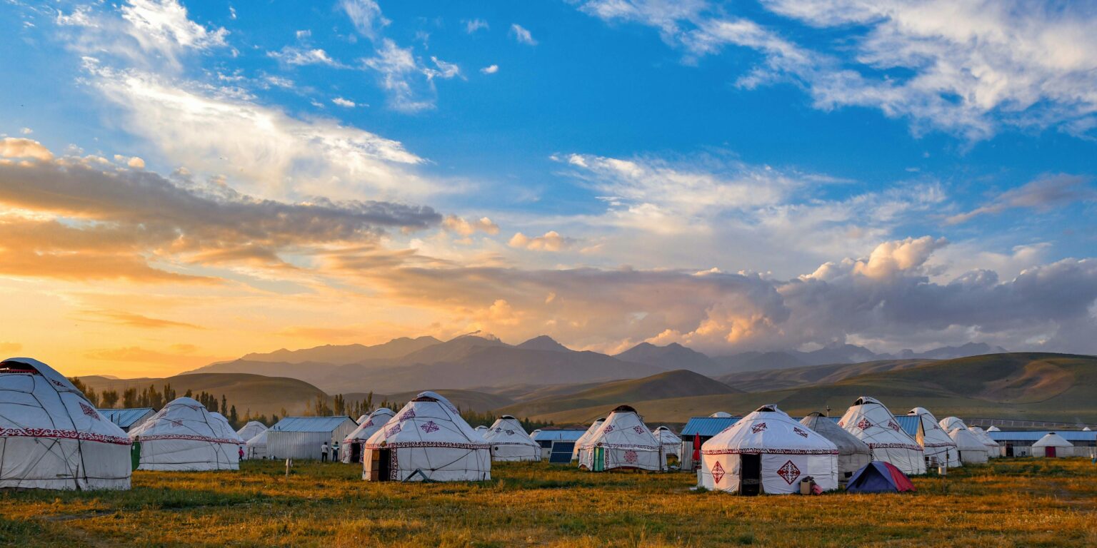 Sunset over gers, Mongolia