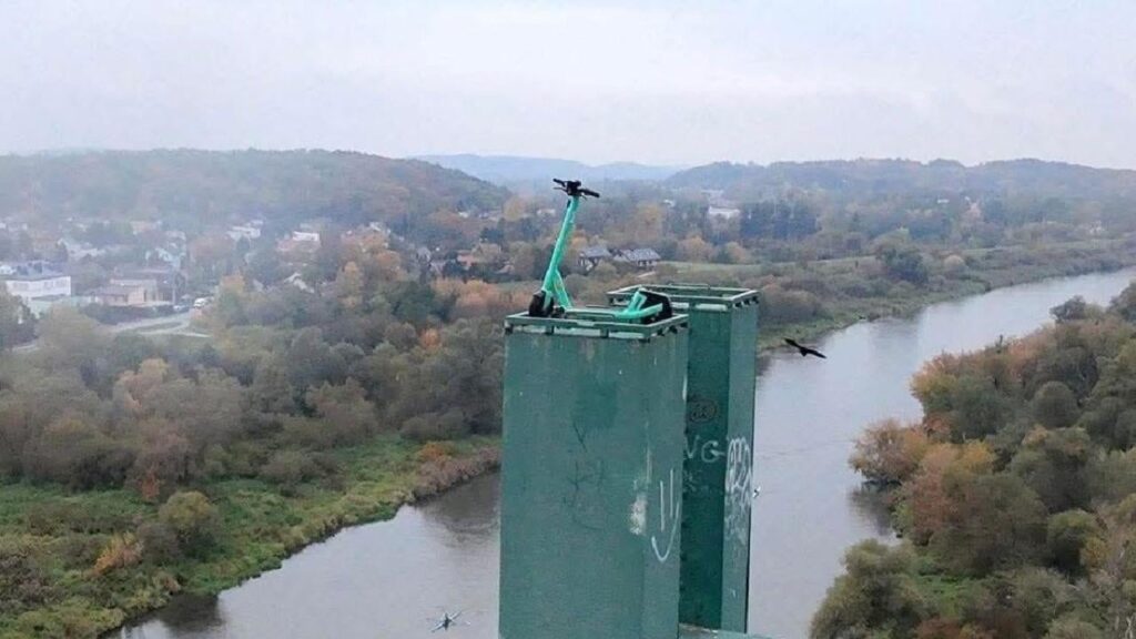 Electric scooter found 40 meters high atop Polish bridge