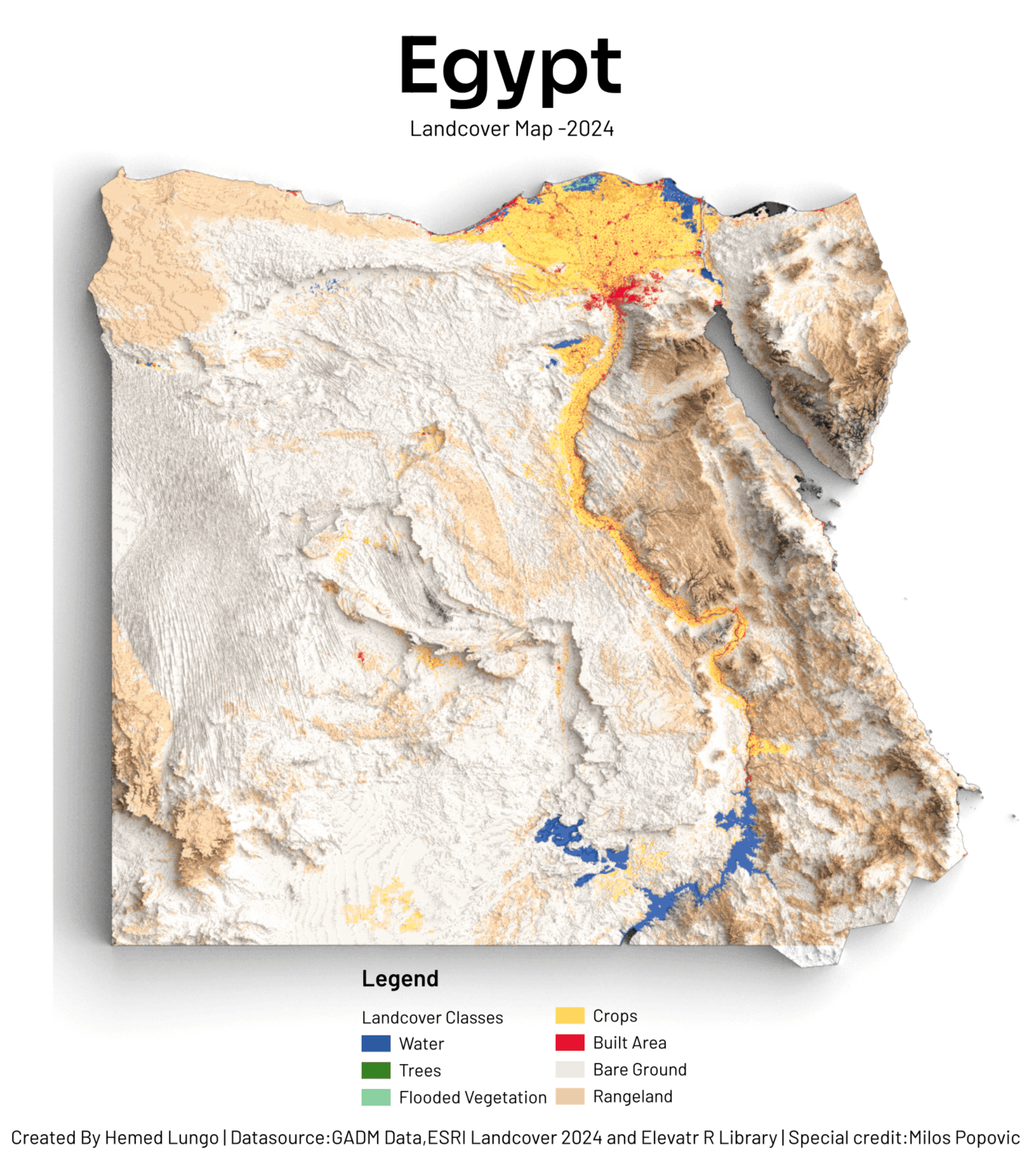 [OC] Landcover Map of Egypt - 2024