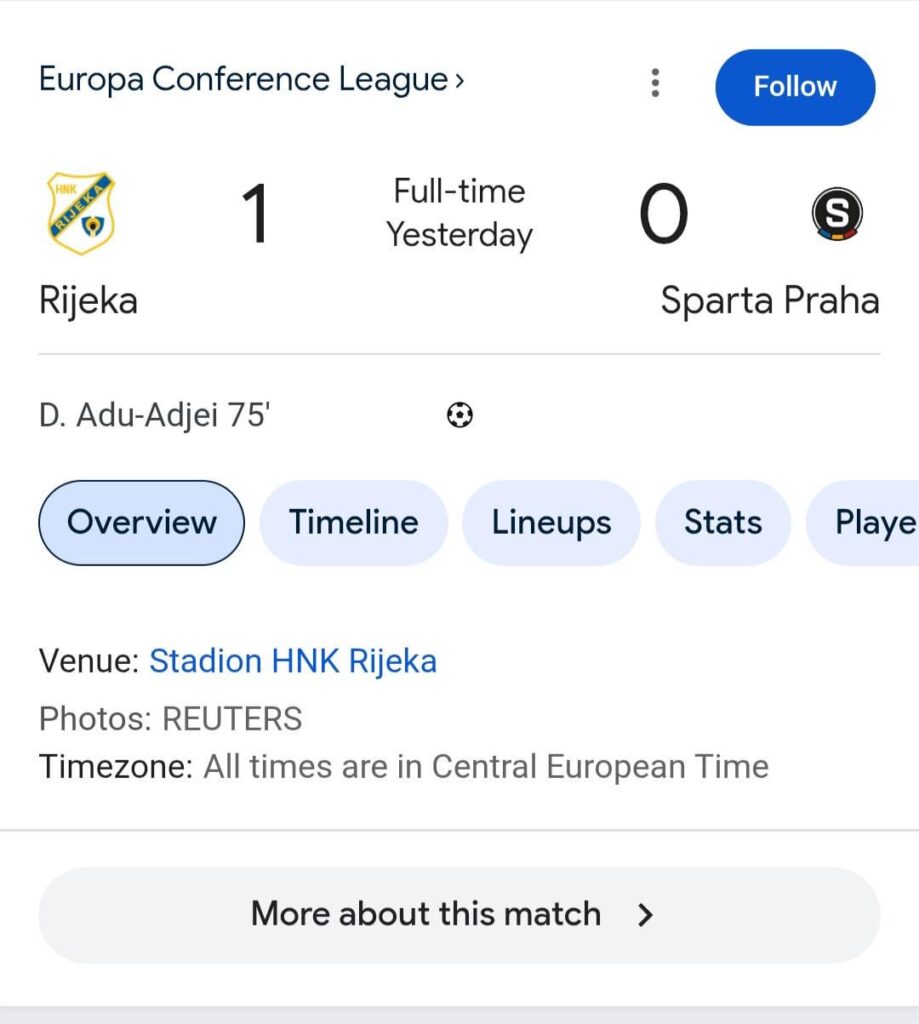 After yesterday's postponement due to rain, today HNK Rijeka managed to beat Sparta Praha 1:0