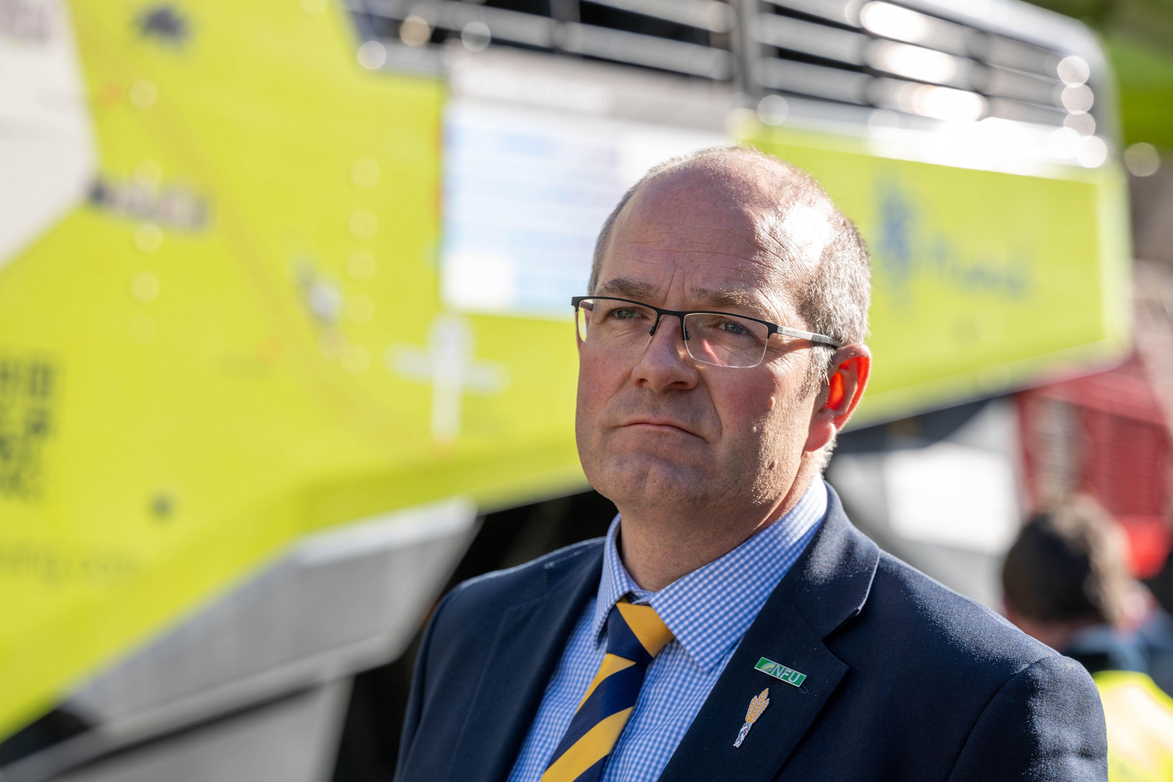 Tom Bradshaw, NFU President, at a farmers' protest in London.