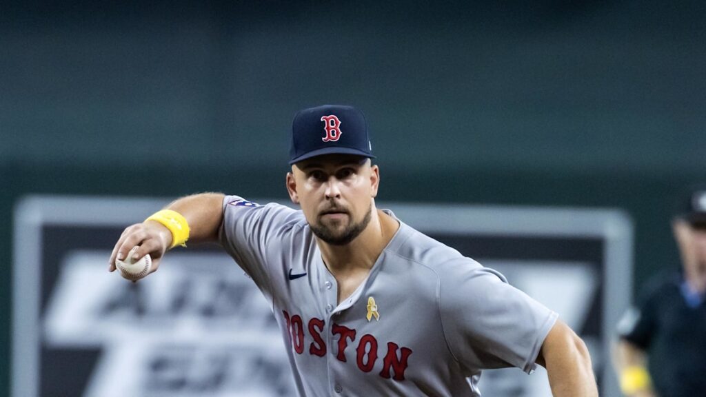 Sep 7, 2025; Phoenix, Arizona, USA; Boston Red Sox first baseman Nathaniel Lowe against the Arizona Diamondbacks at Chase Field. Mandatory Credit: Mark J. Rebilas-Imagn Images