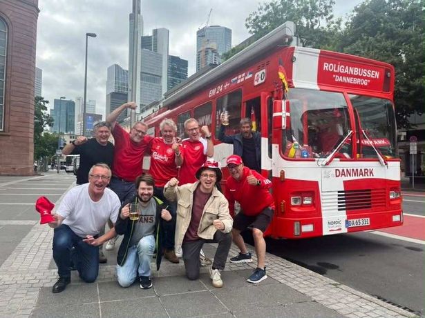 Denmark fans and their bus at last year's Euros in Germany
