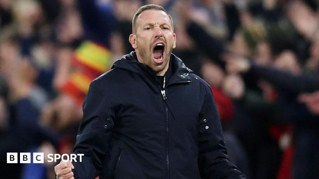 Craig Bellamy roars with delight after Wales score