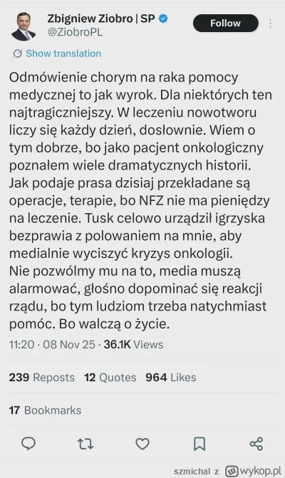 Today, instead of the sarcastic and brave Ziobro, the oncologist Ziobro was drawn