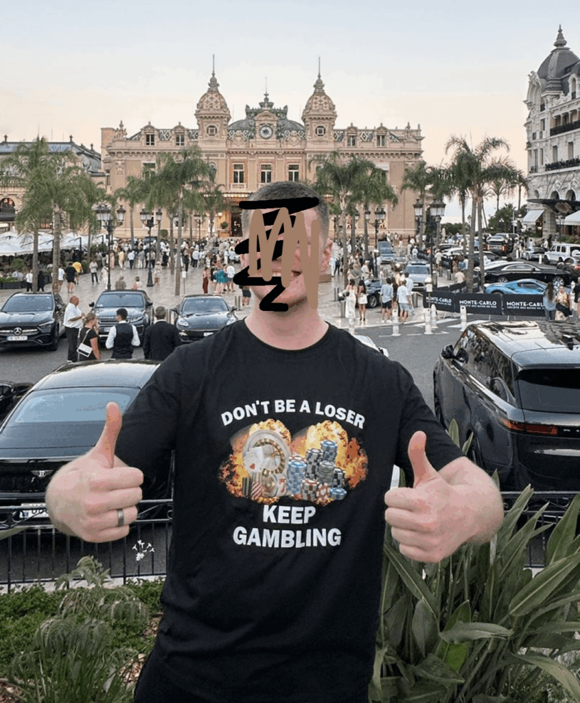 My friend's shirt outside the casino-de-monte-carlo